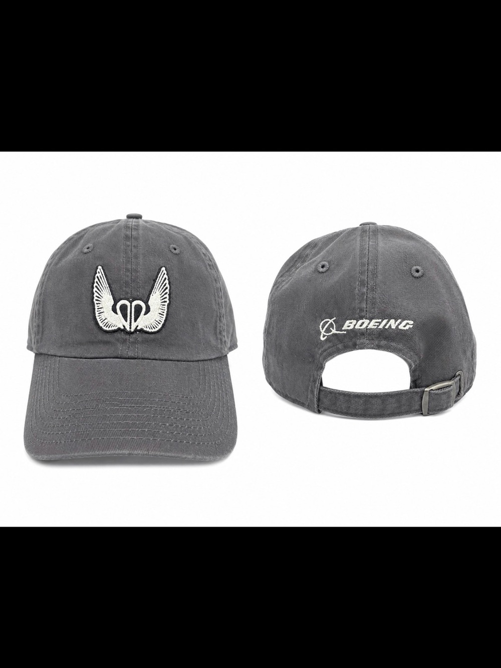 Boeing Gray Embroidered Wing Logo Baseball Cap
